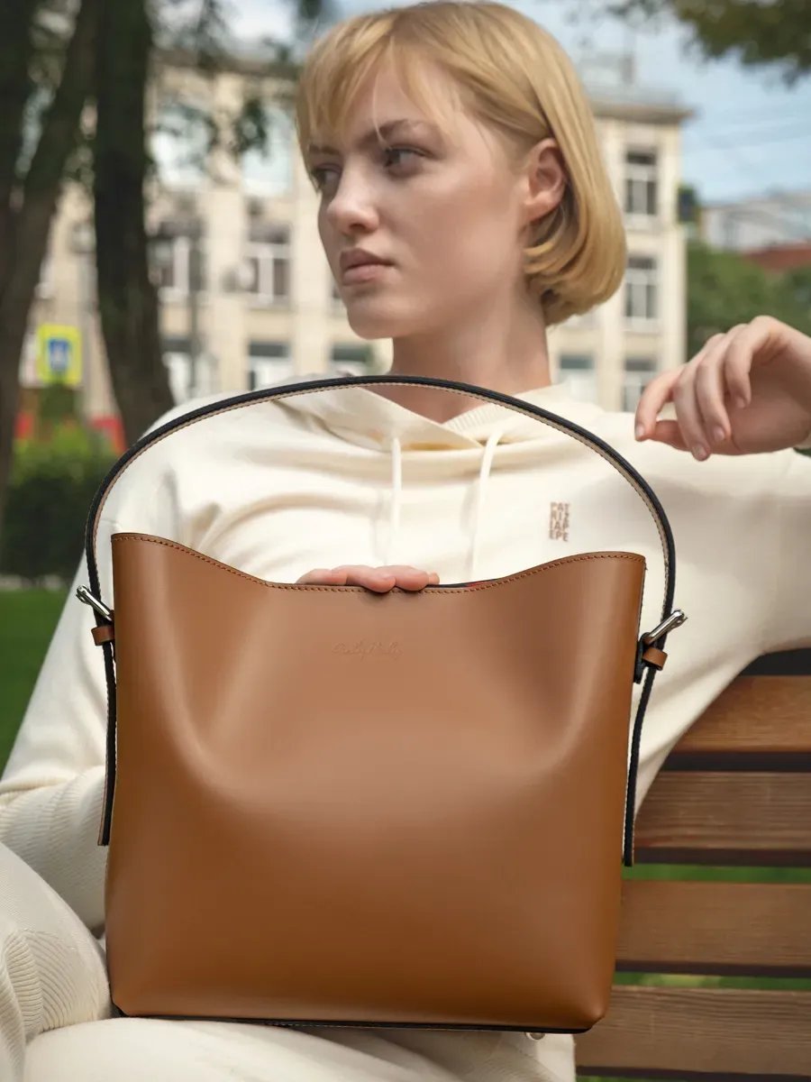Сумка тоут OITREND натуральная кожа коричневый купить,NaN