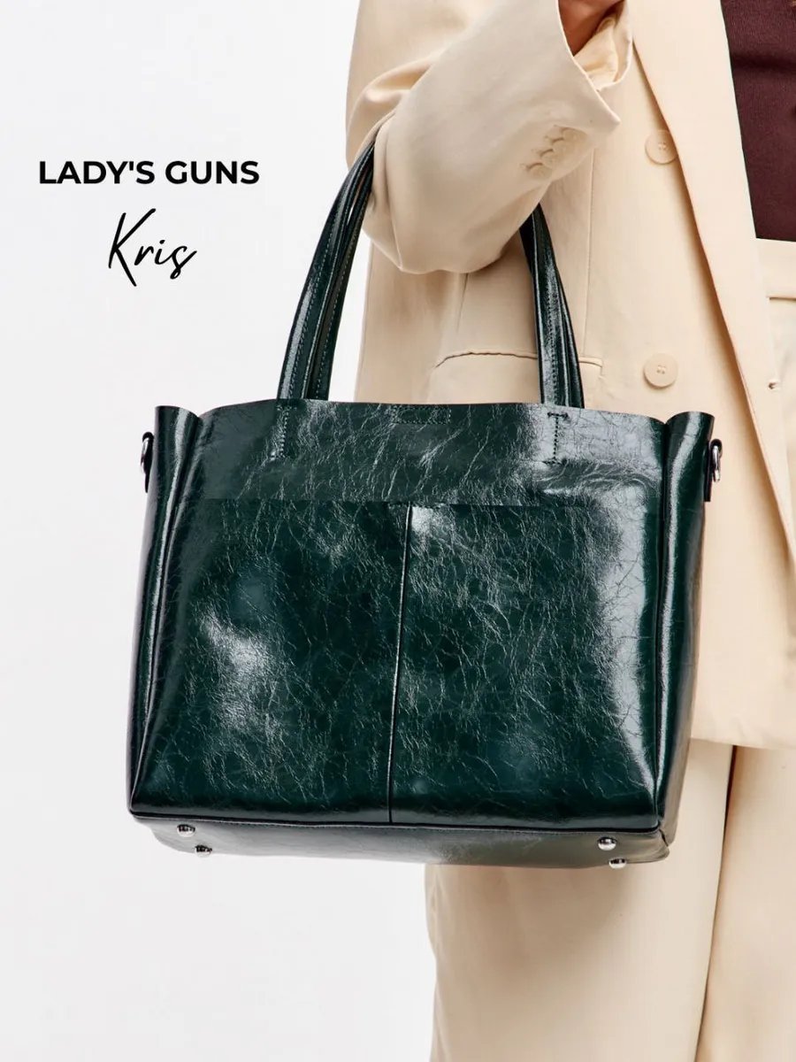 Сумка шоппер Lady's Guns натуральная кожа зеленый купить,NaN