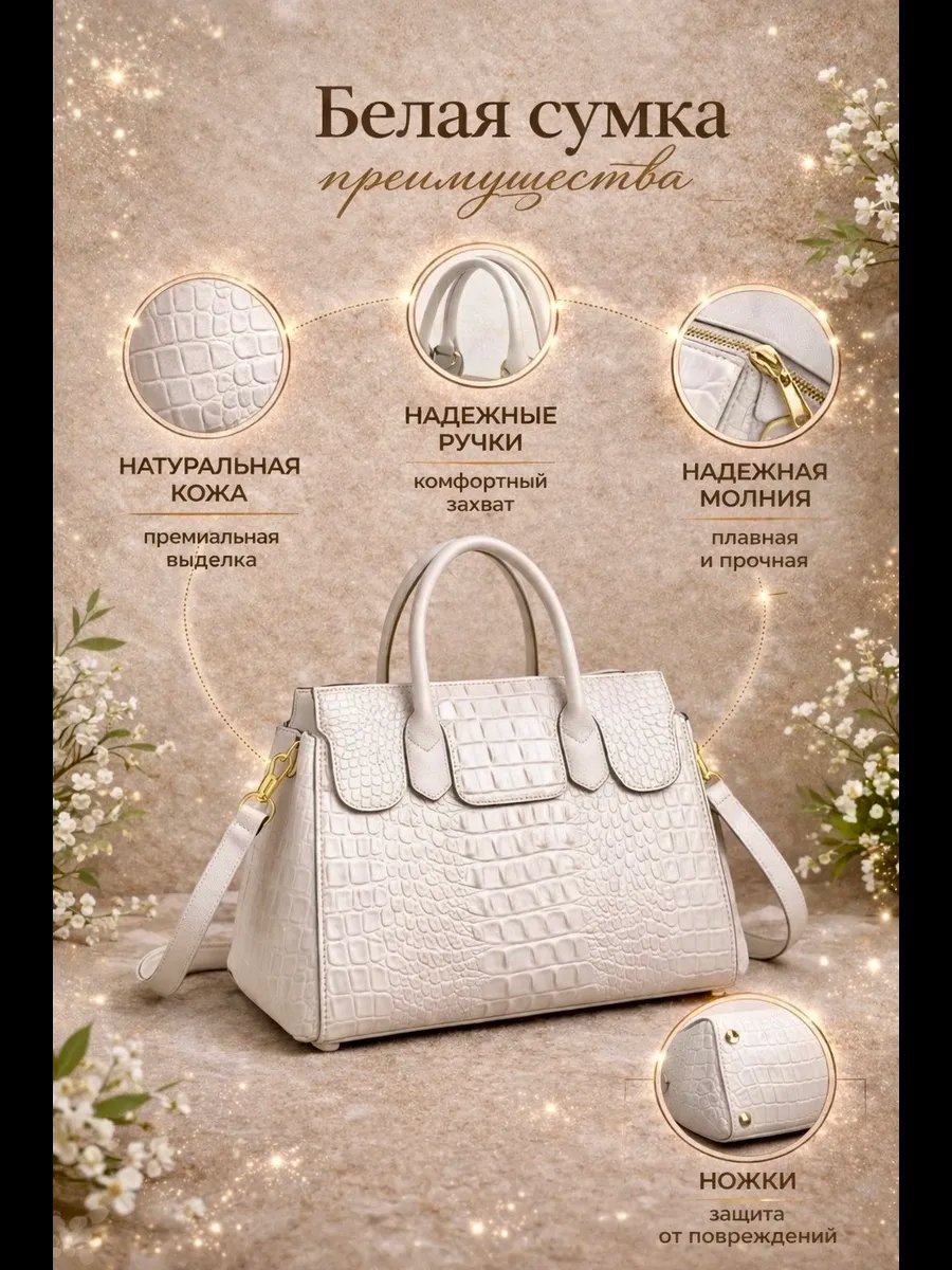 Сумка тоут del'Moro натуральная кожа белый купить,NaN