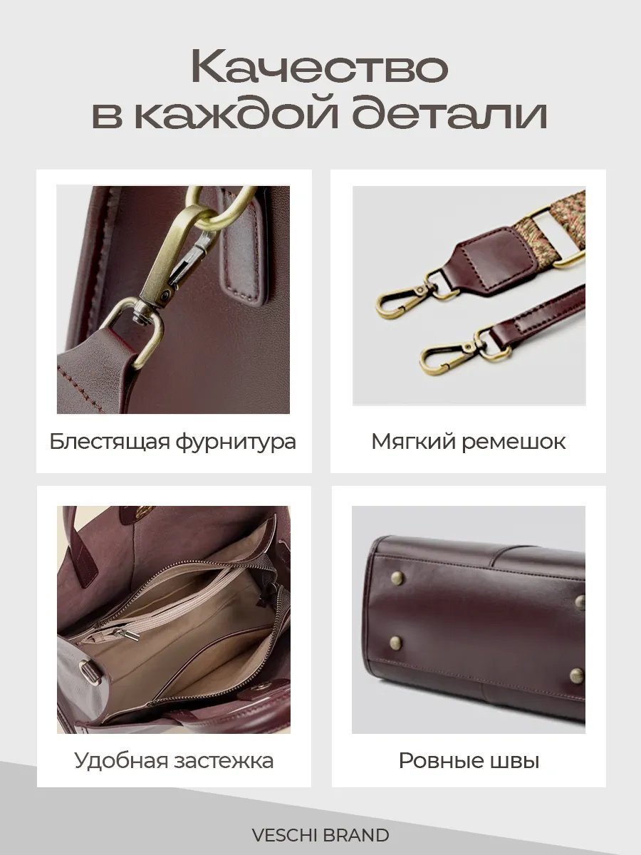 Сумка тоут VESCHI натуральная кожа коричневый купить,NaN