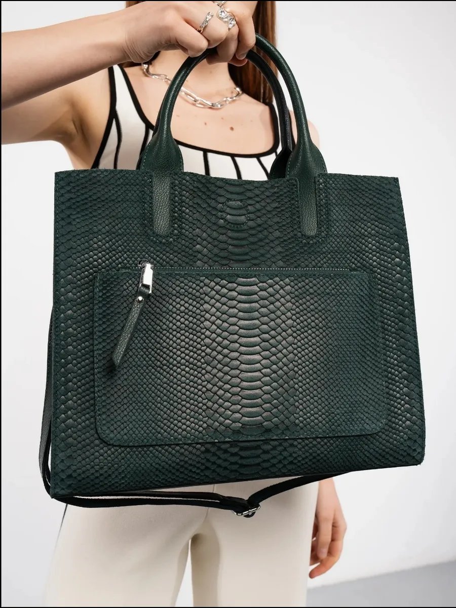Сумка тоут FoxesBag натуральная кожа зеленый купить,NaN