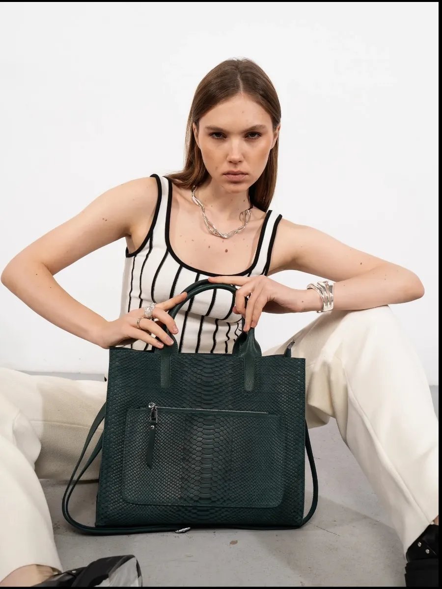 Сумка тоут FoxesBag натуральная кожа зеленый купить,NaN