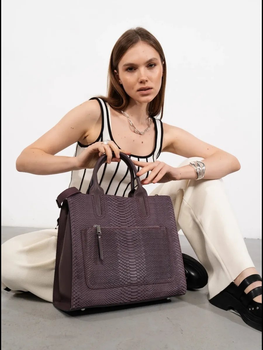 Сумка тоут FoxesBag натуральная кожа фиолетовый купить,NaN