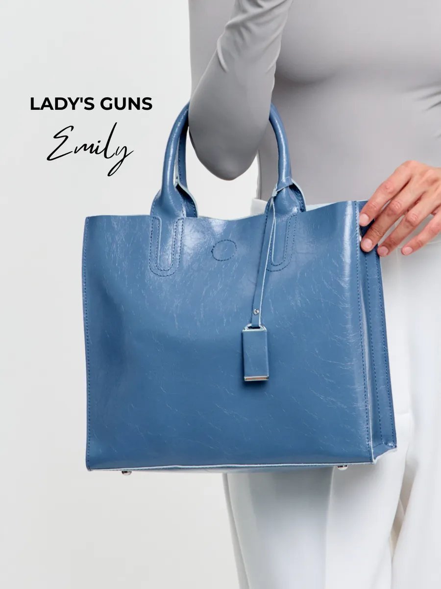 Сумка тоут Lady's Guns натуральная кожа голубой купить,NaN