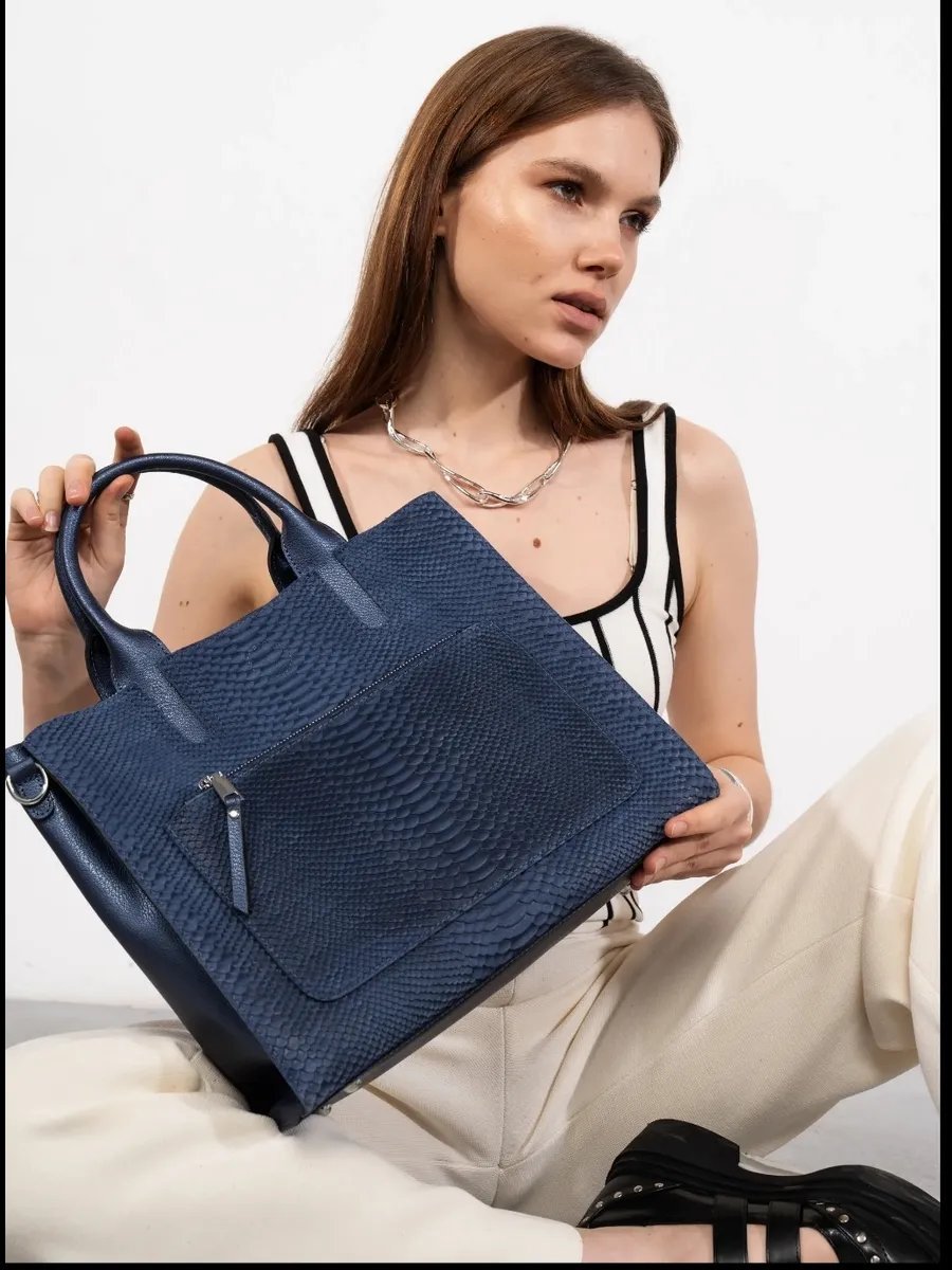 Сумка тоут FoxesBag натуральная кожа синий купить,NaN