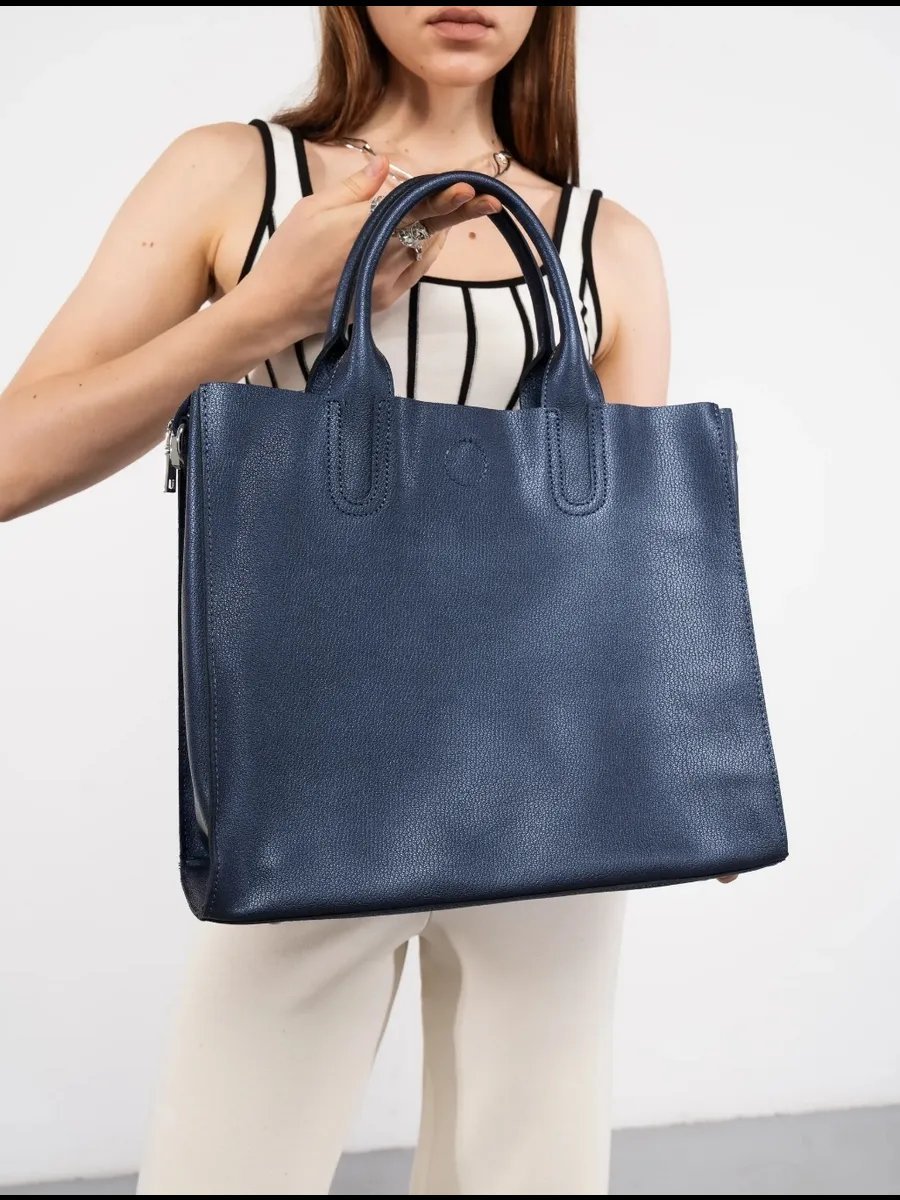Сумка тоут FoxesBag натуральная кожа синий купить,NaN