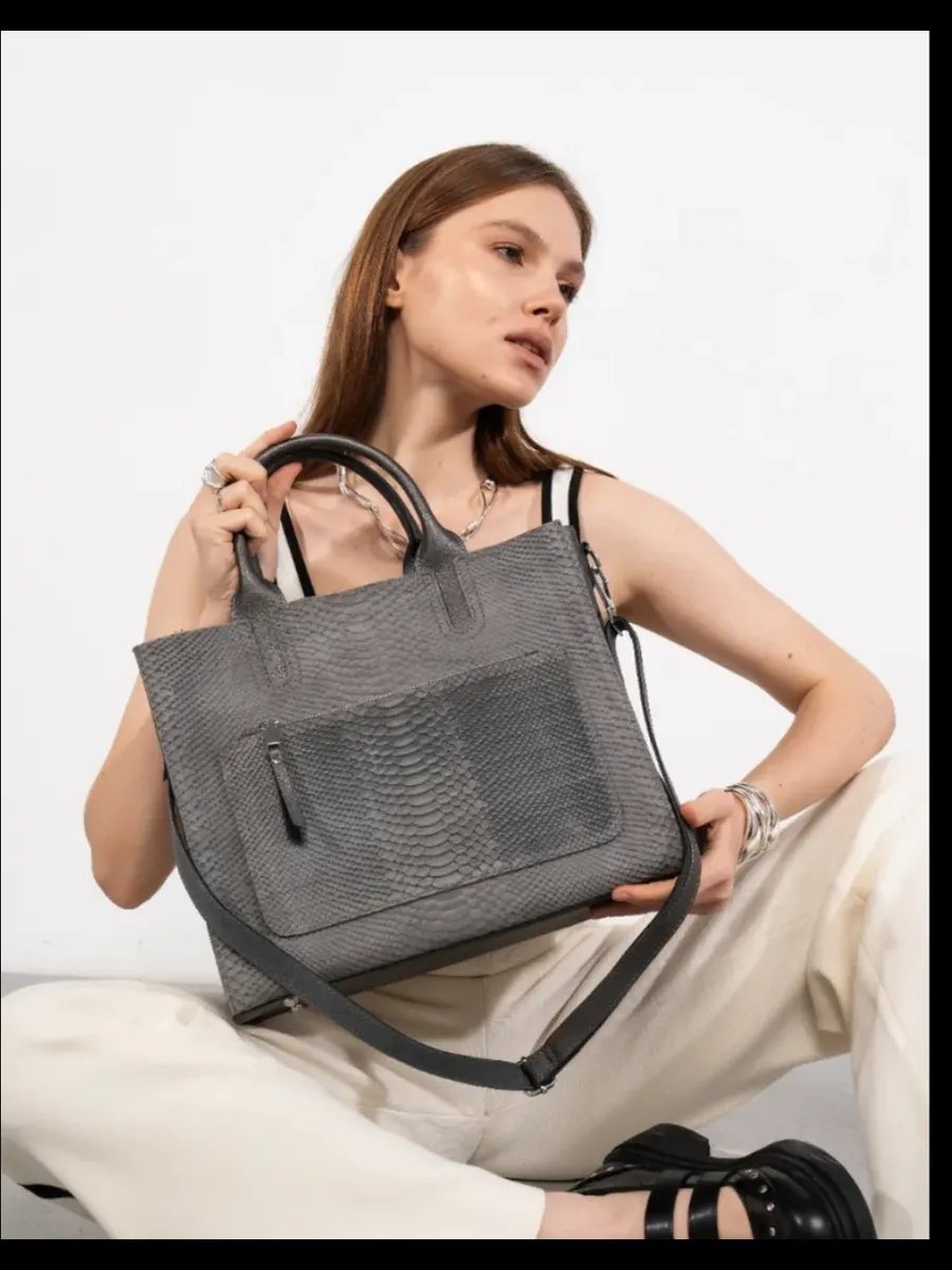 Сумка тоут FoxesBag натуральная кожа серый купить,NaN