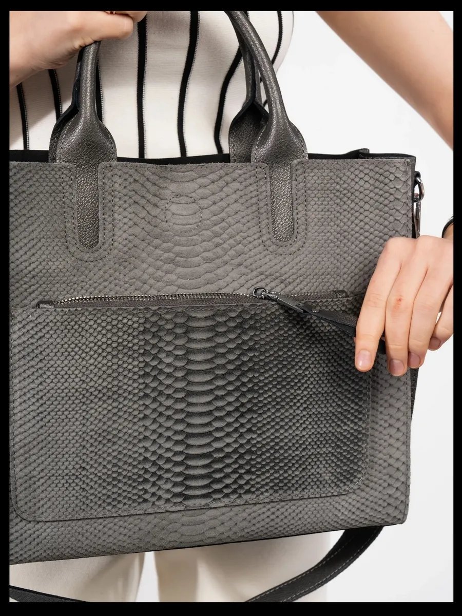 Сумка тоут FoxesBag натуральная кожа серый купить,NaN