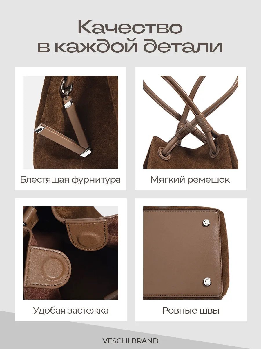 Мини-сумка VESCHI натуральная кожа коричневый купить,NaN