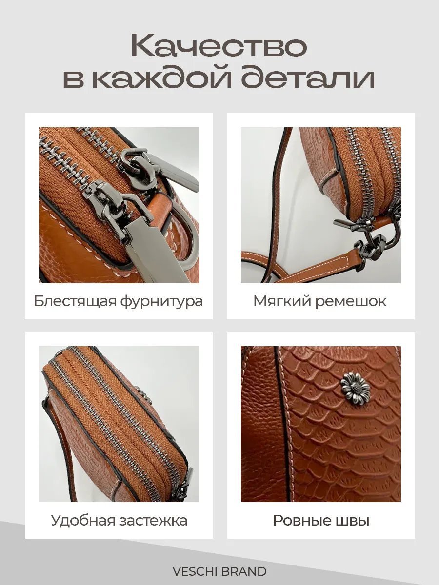 Мини-сумка VESCHI натуральная кожа коричневый купить,NaN
