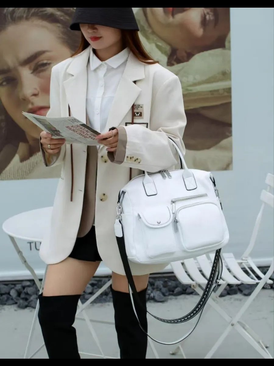Сумка багет A&U BAGS натуральная кожа белый купить,NaN