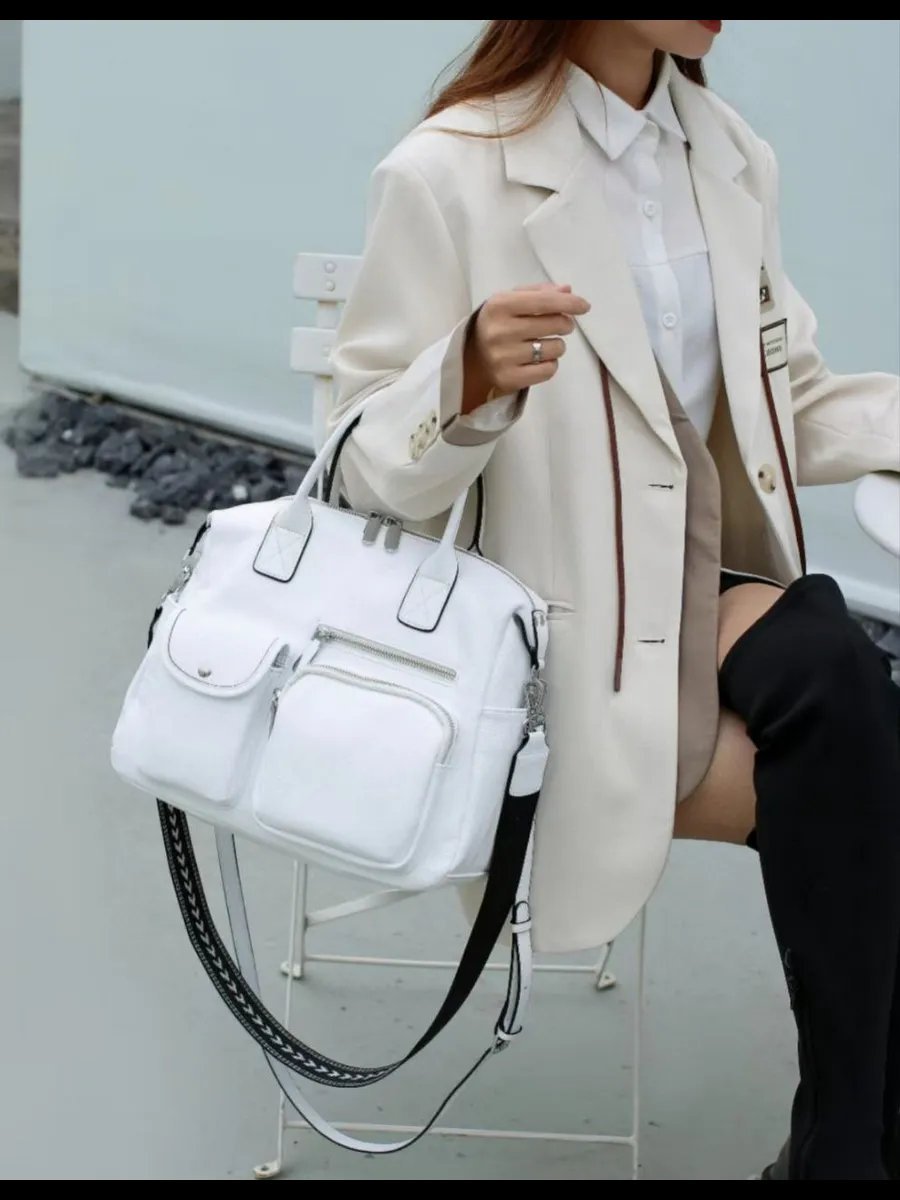 Сумка багет A&U BAGS натуральная кожа белый купить,NaN