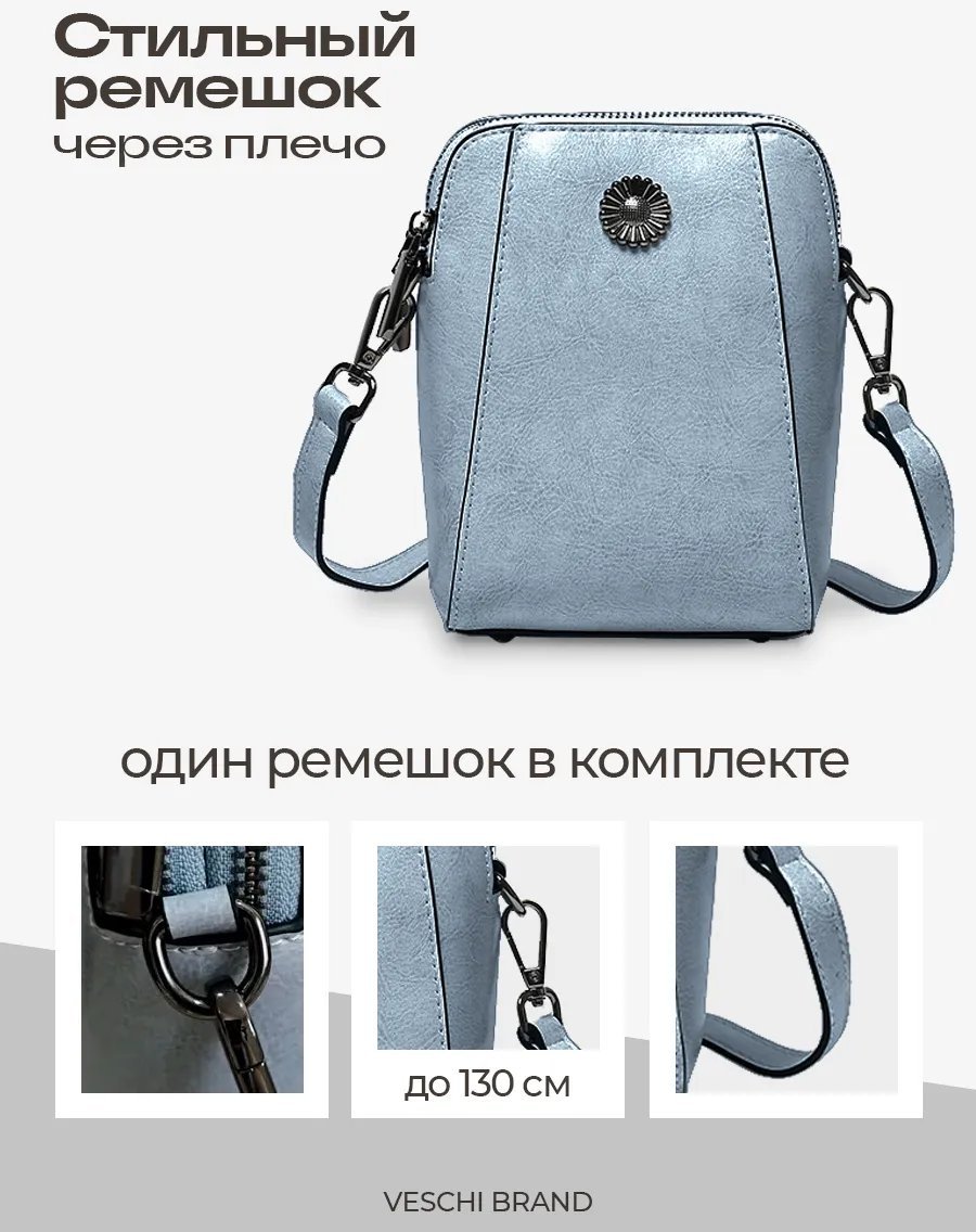 Мини-сумка VESCHI натуральная кожа голубой купить,NaN