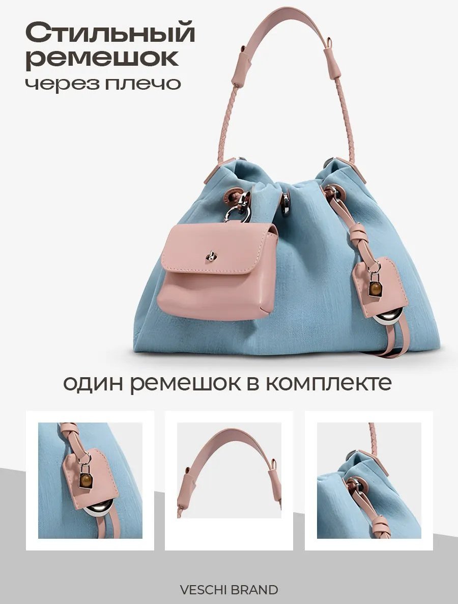 Мини-сумка VESCHI натуральная кожа голубой купить,NaN