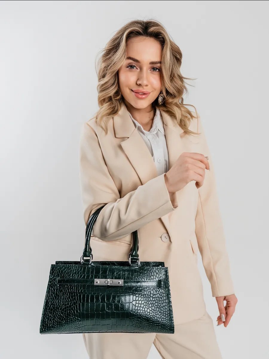 Сумка шоппер Adellina натуральная кожа зеленый купить,NaN
