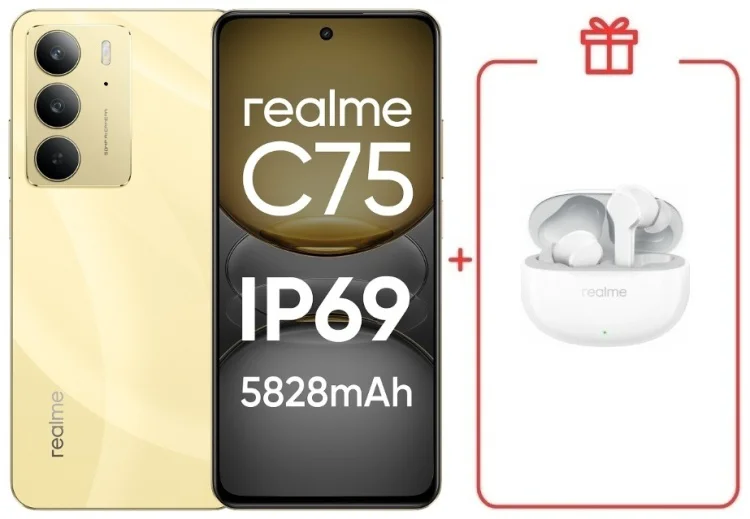 Смартфон Realme С75 8 ГБ/128 ГБ золотистый + подарок купить,NaN