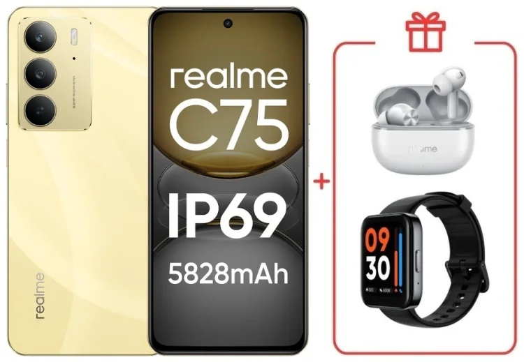 Смартфон Realme С75 8 ГБ/128 ГБ золотистый + подарок купить,NaN