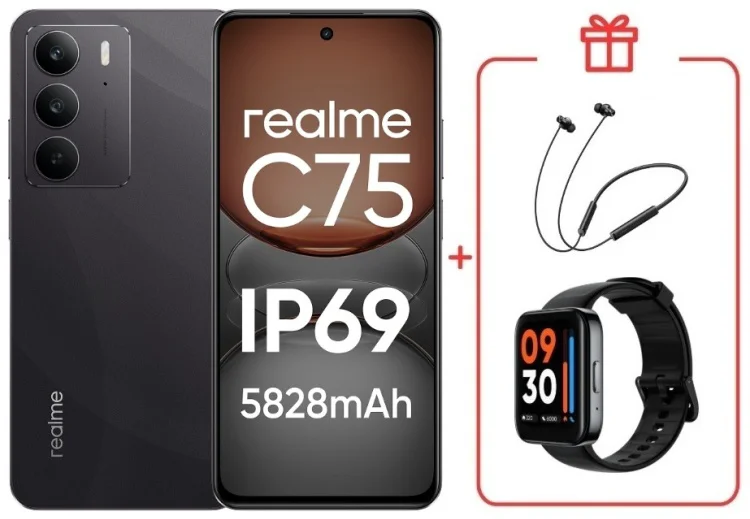Смартфон Realme С75 8 ГБ/128 ГБ черный + подарок купить,NaN