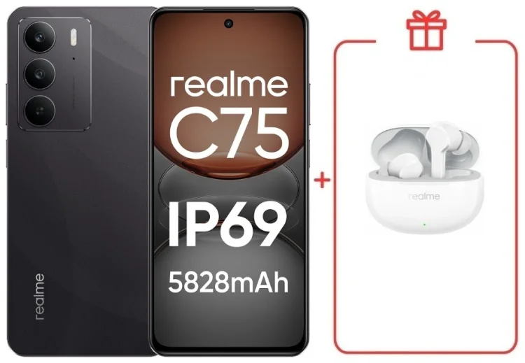Смартфон Realme С75 8 ГБ/128 ГБ черный + подарок купить,NaN