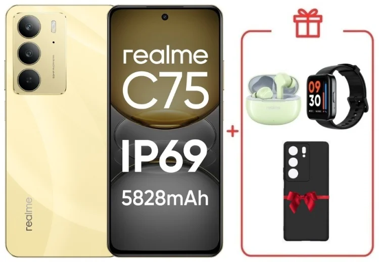 Смартфон Realme С75 8 ГБ/128 ГБ золотистый + подарок купить,NaN