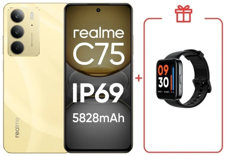 Смартфон Realme С75 8 ГБ/128 ГБ золотистый + подарок купить,NaN