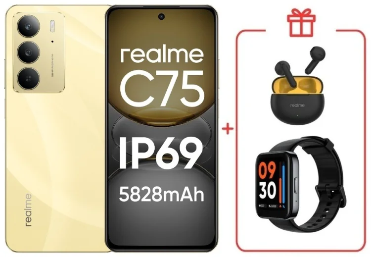 Смартфон Realme С75 8 ГБ/128 ГБ золотистый + подарок купить,NaN