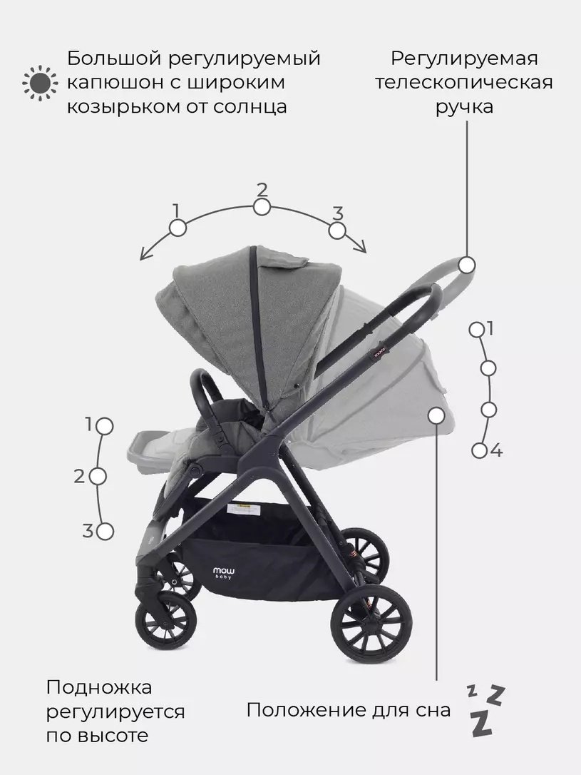 Коляска универсальная 2 в 1 MOWbaby Move, серый купить,0