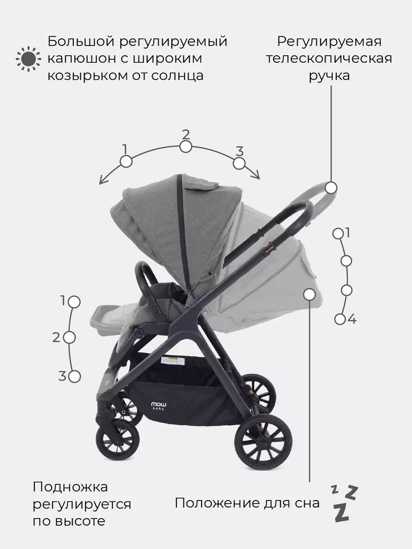 Коляска универсальная 2 в 1 MOWbaby Move, серый купить,NaN