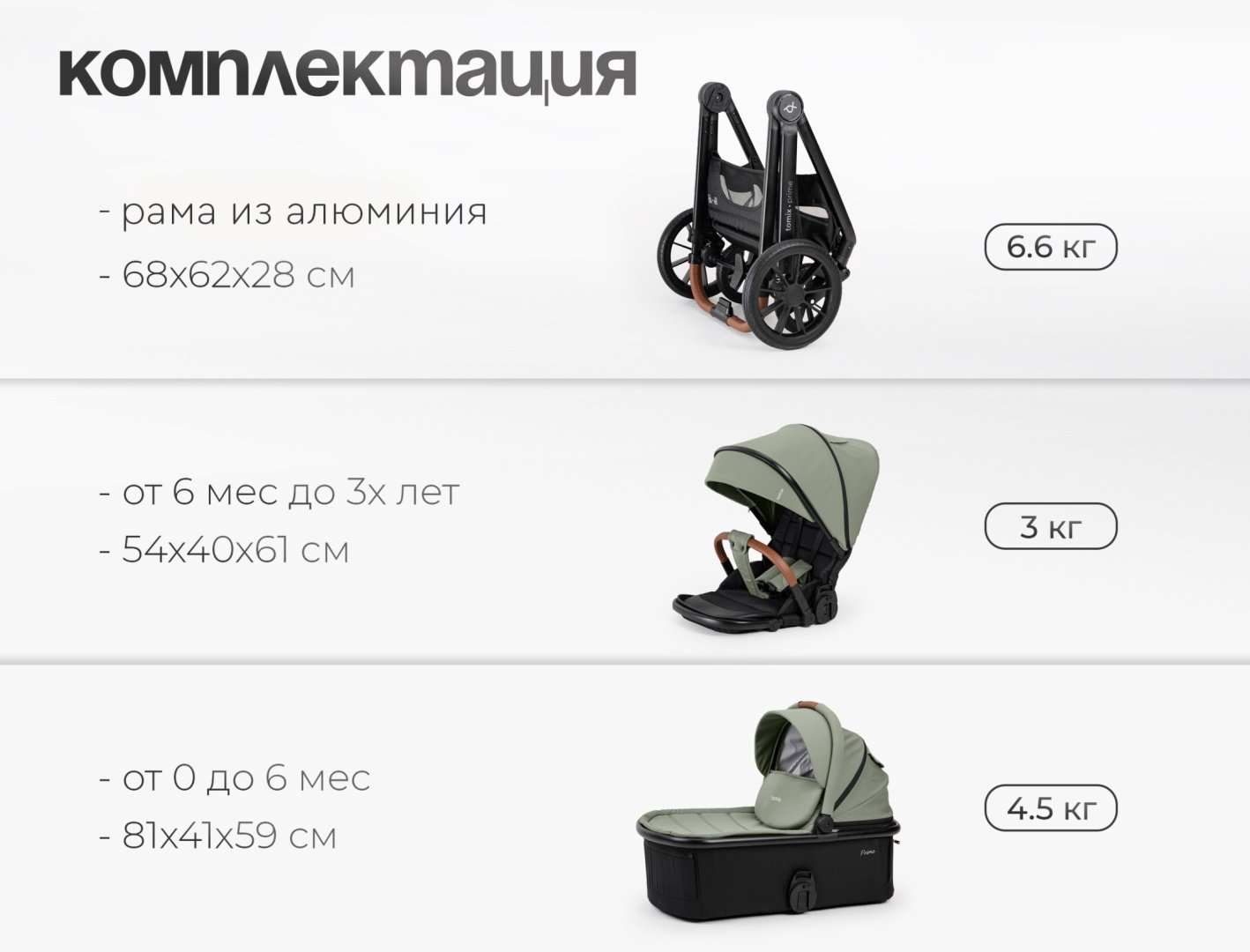 Коляска универсальная 2 в 1 TOMIX Prime, оливковый купить,NaN