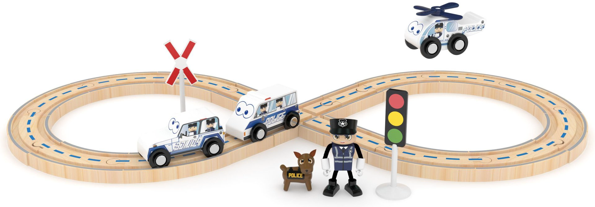 Железная дорога J'adore J'ADORE Набор деревянных машин Police Railway Set 3+ 833187, дерево, мультиколор купить,NaN