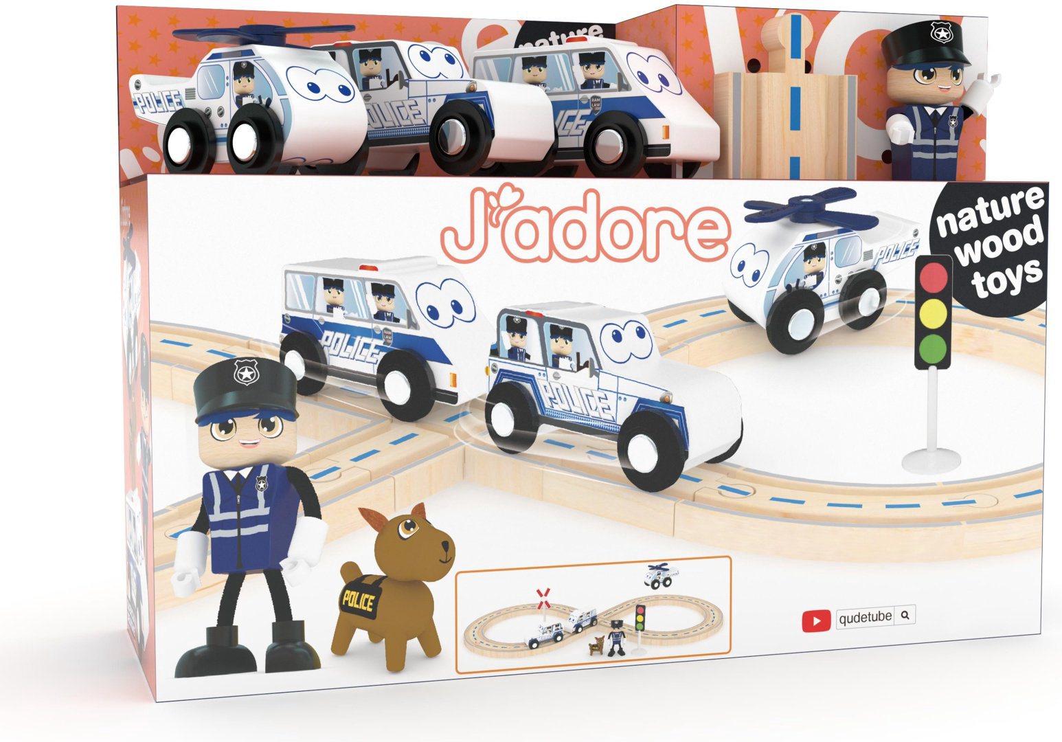 Железная дорога J'adore J'ADORE Набор деревянных машин Police Railway Set 3+ 833187, дерево, мультиколор купить,NaN