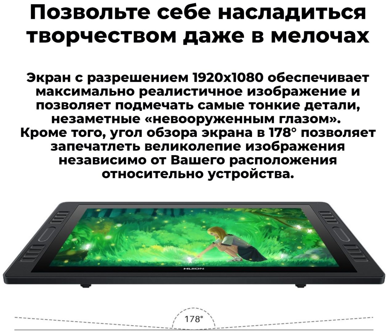 Графический планшет HUION Kamvas Pro 20 GT-1901 черный - ForteMarket Графический планшет HUION Kamvas Pro 20 GT-1901 черный купить,0