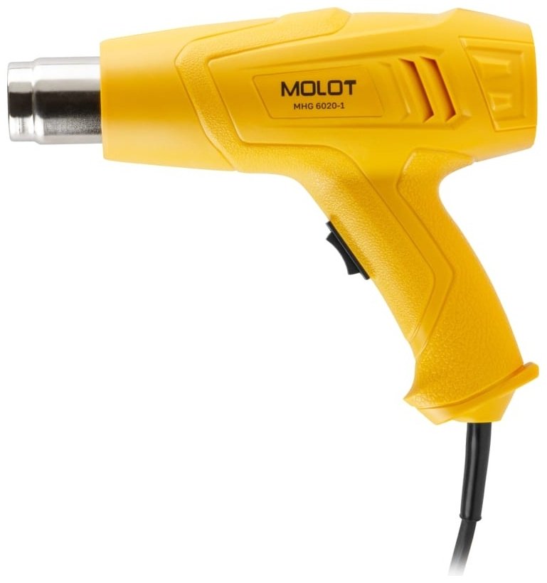 Фен строительный MOLOT MHG 6020-1 в кор. &#43; набор сопл (2000 Вт, 2 скор., 350-600 °С, ступенч. рег.)