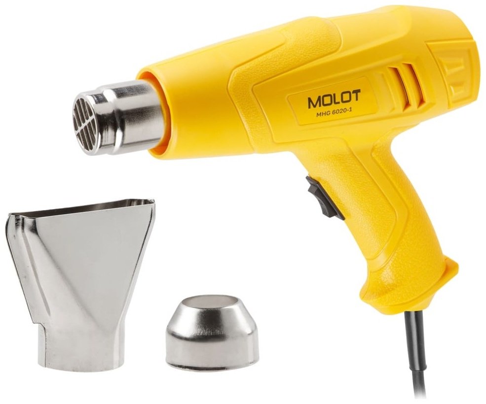 Фен строительный MOLOT MHG 6020-1 в кор. + набор сопл (2000 Вт, 2 скор., 350-600 °С, ступенч. рег.) - ForteMarket Фен строительный MOLOT MHG 6020-1 в кор. + набор сопл (2000 Вт, 2 скор., 350-600 °С, ступенч. рег.) купить,0