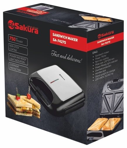 Сэндвичница SAKURA SA-7427S черный, стальной - ForteMarket Сэндвичница SAKURA SA-7427S черный, стальной купить,0