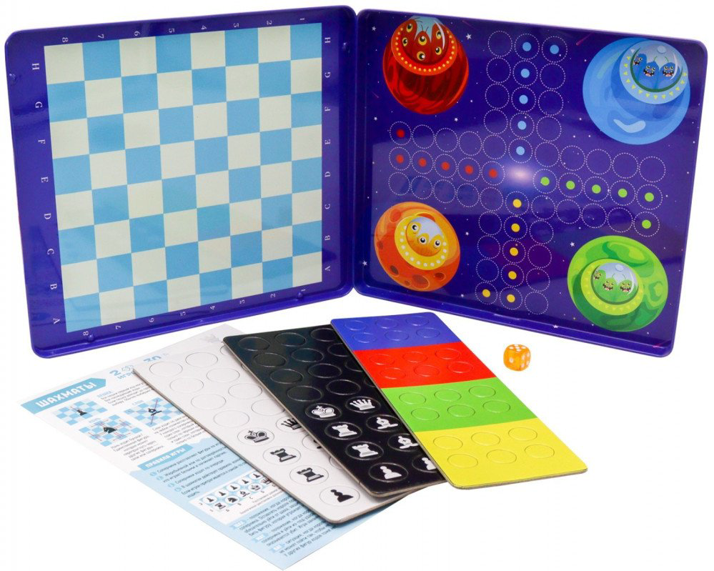 Магнитная доска Magneticus Магнитные игры 4-в-1 Шашки Шахматы Уголки Лудо