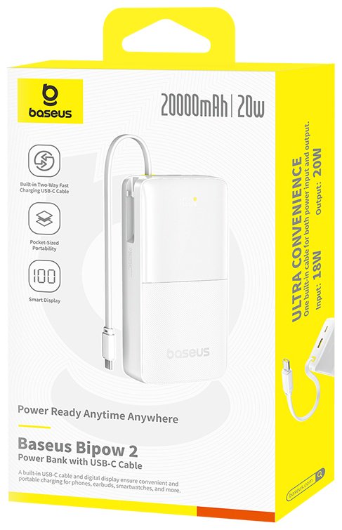 Внешний аккумулятор Baseus Bipow 2 20000 мАч белый купить,0