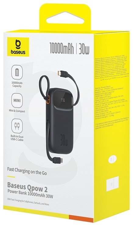 Внешний аккумулятор Baseus QPow2 10000 мАч черный - ForteMarket Внешний аккумулятор Baseus QPow2 10000 мАч черный купить,0