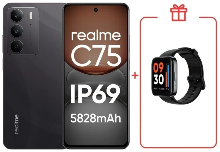 Смартфон Realme С75 8 ГБ/128 ГБ черный + подарок купить,NaN