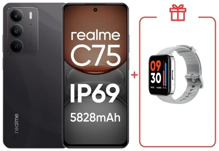 Смартфон Realme С75 8 ГБ/128 ГБ черный + подарок купить,NaN