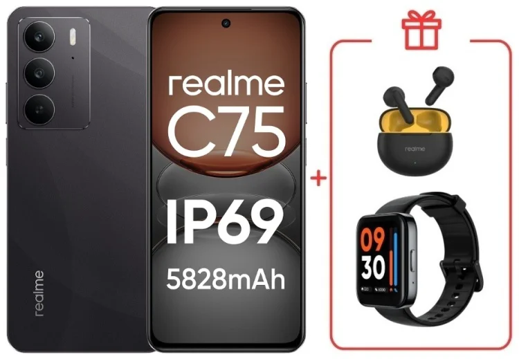 Смартфон Realme С75 8 ГБ/128 ГБ черный + подарок купить,NaN