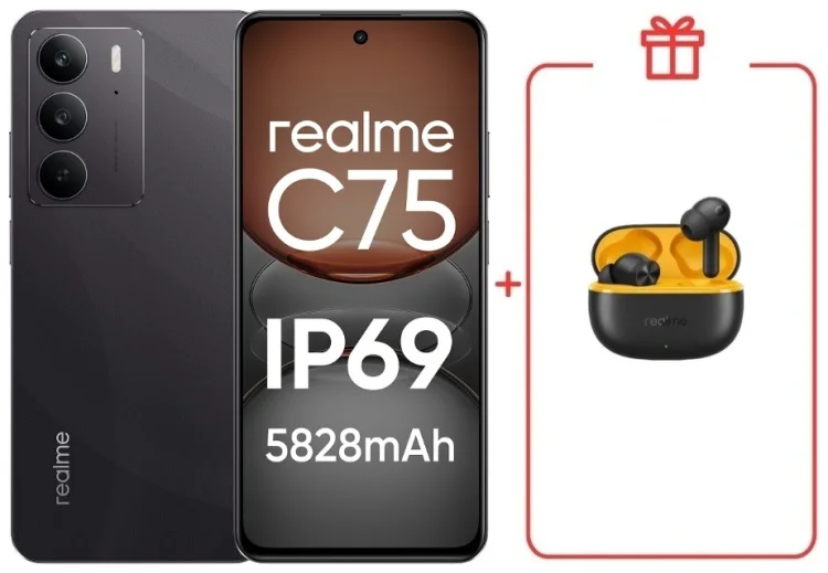 Смартфон Realme С75 8 ГБ/128 ГБ черный + подарок купить,NaN