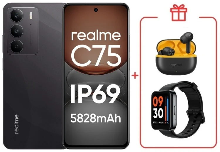 Смартфон Realme С75 8 ГБ/128 ГБ черный + подарок купить,NaN