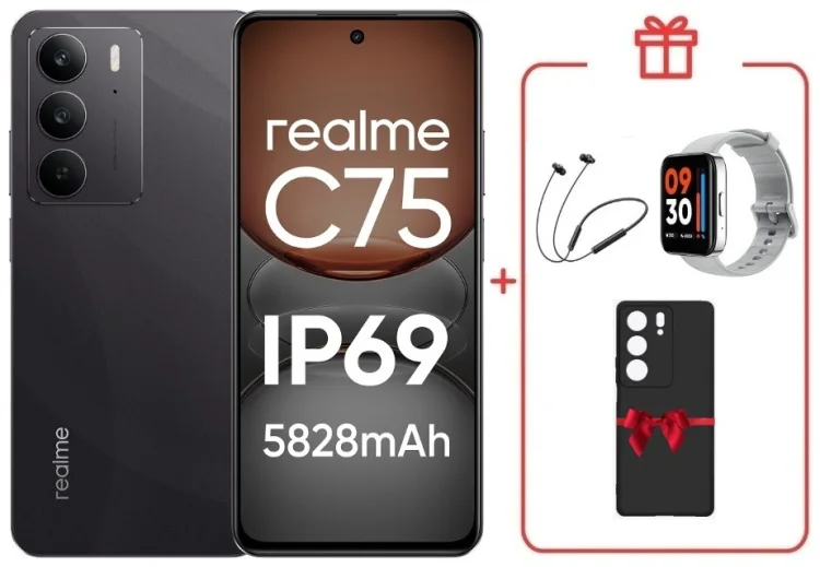 Смартфон Realme С75 8 ГБ/128 ГБ черный + подарок купить,NaN