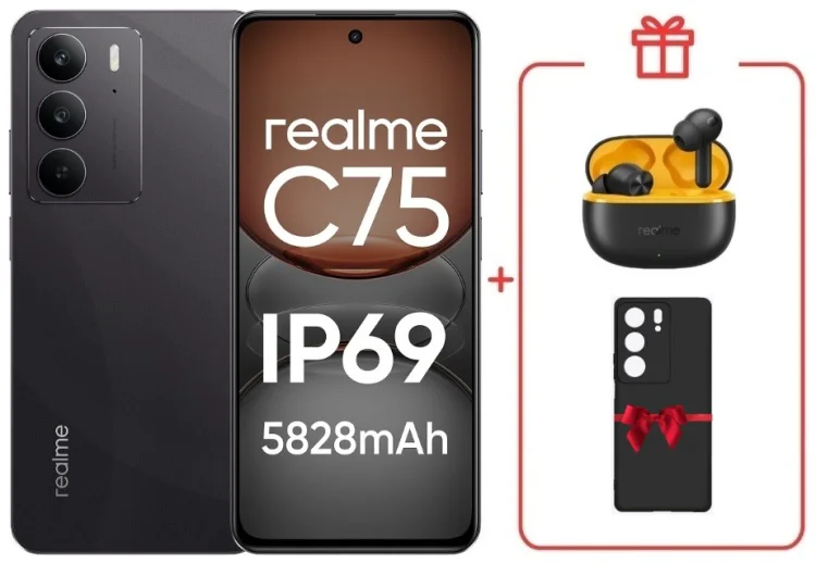 Смартфон Realme С75 8 ГБ/128 ГБ черный + подарок купить,NaN