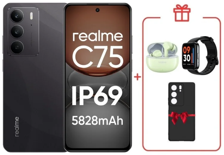 Смартфон Realme С75 8 ГБ/128 ГБ черный + подарок купить,NaN