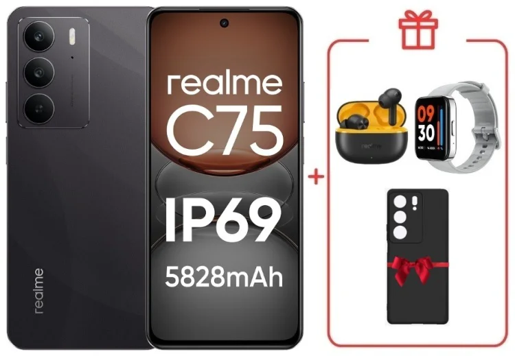 Смартфон Realme С75 8 ГБ/128 ГБ черный + подарок купить,NaN