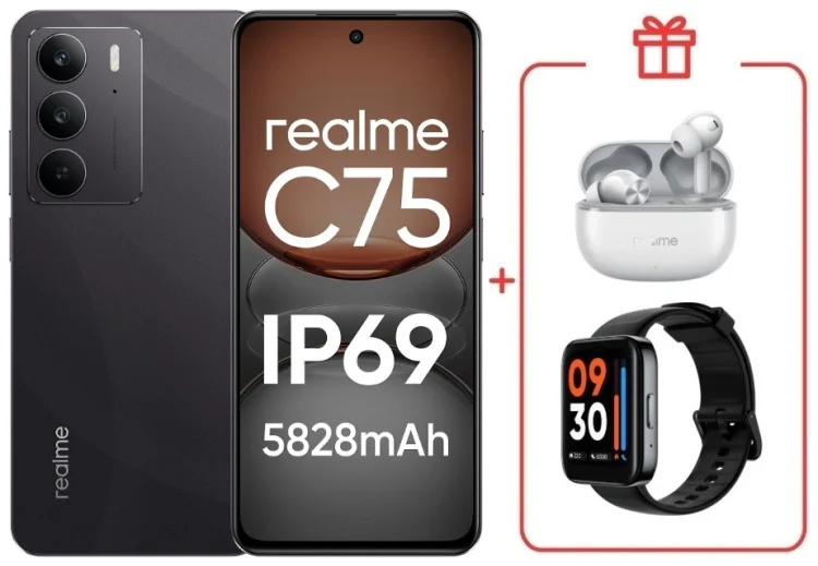 Смартфон Realme С75 8 ГБ/128 ГБ черный + подарок купить,NaN