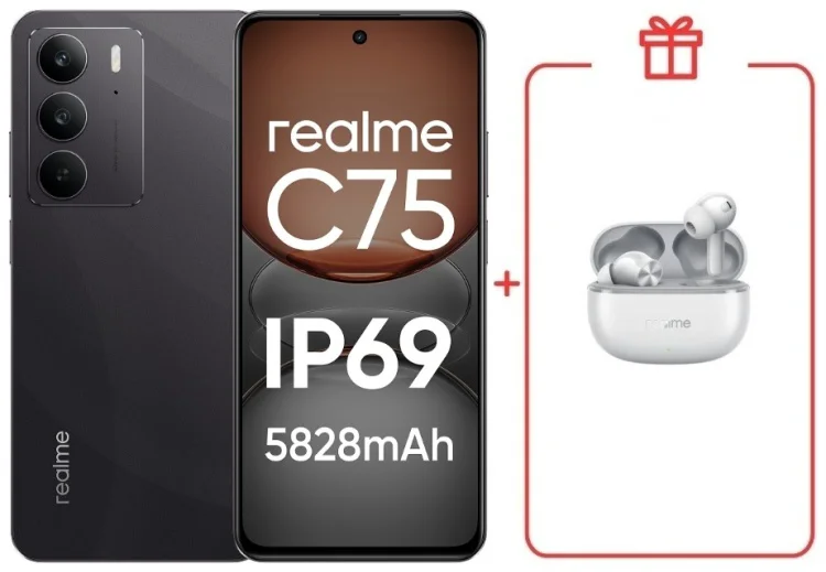 Смартфон Realme С75 8 ГБ/128 ГБ черный + подарок купить,NaN