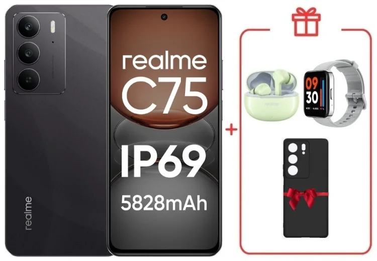 Смартфон Realme С75 8 ГБ/128 ГБ черный + подарок купить,NaN